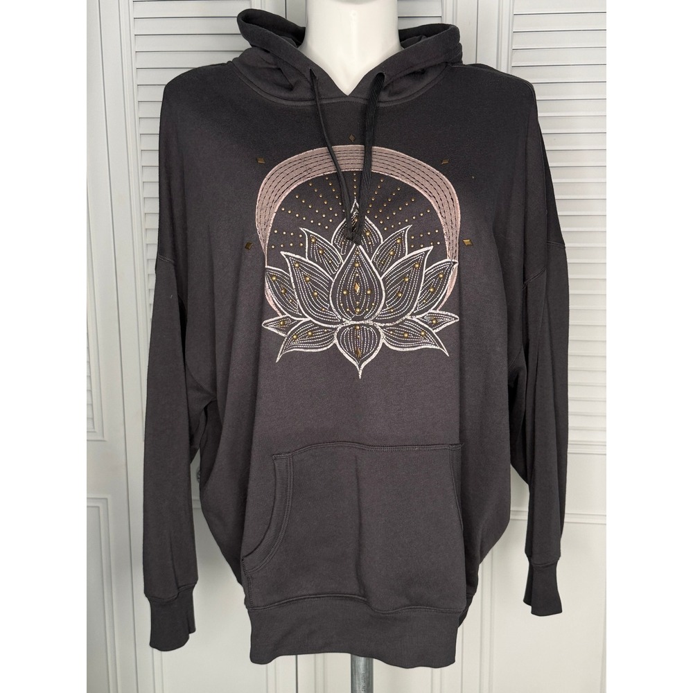 Torrid Size 2 Hoodie Lotus Graphic Embellished Pullover Sweatshirt Gray